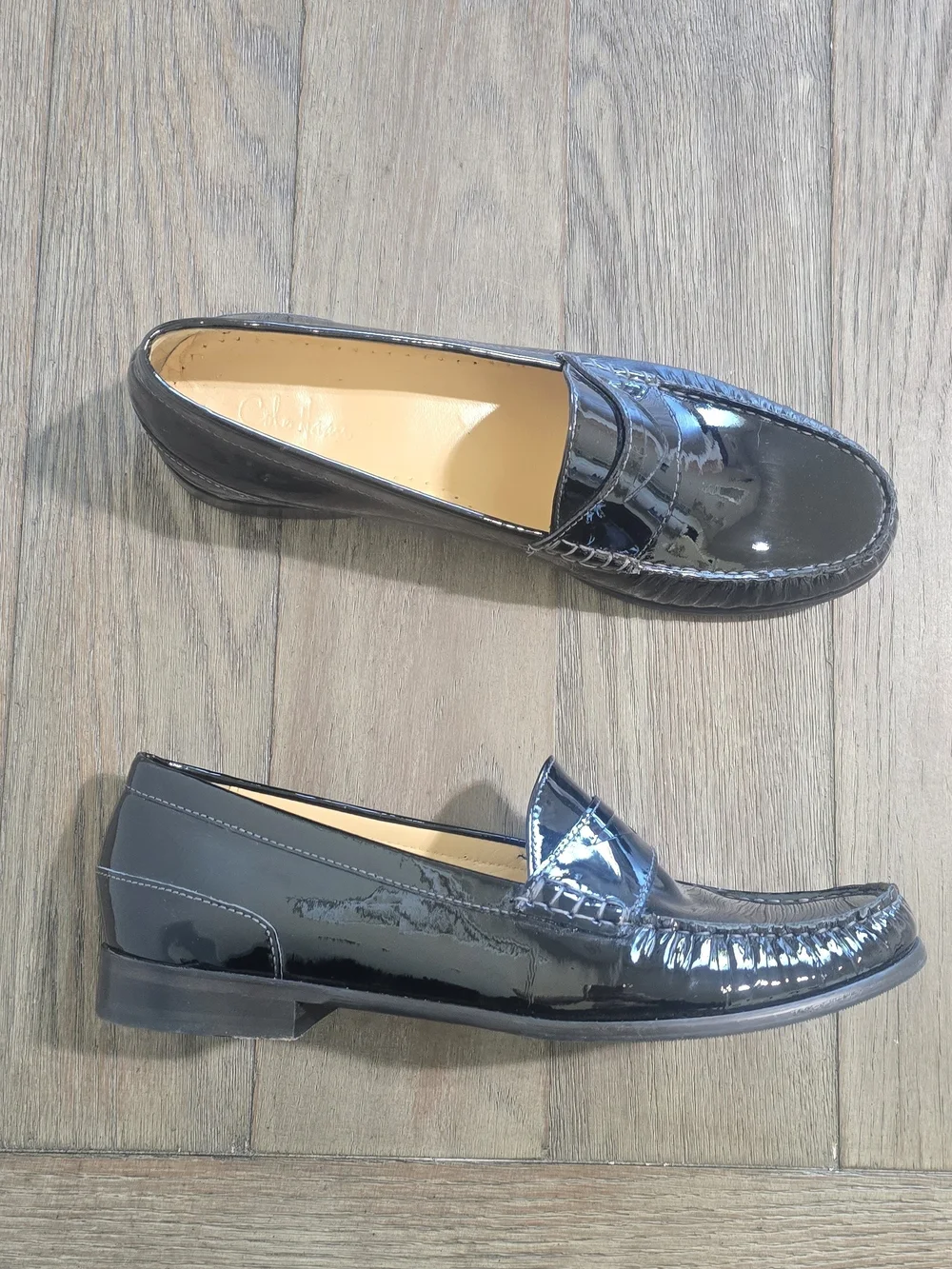 Cole Haan Nike Air Black Patent Leather Penny Loafers Women's 9.5 Preppy Office